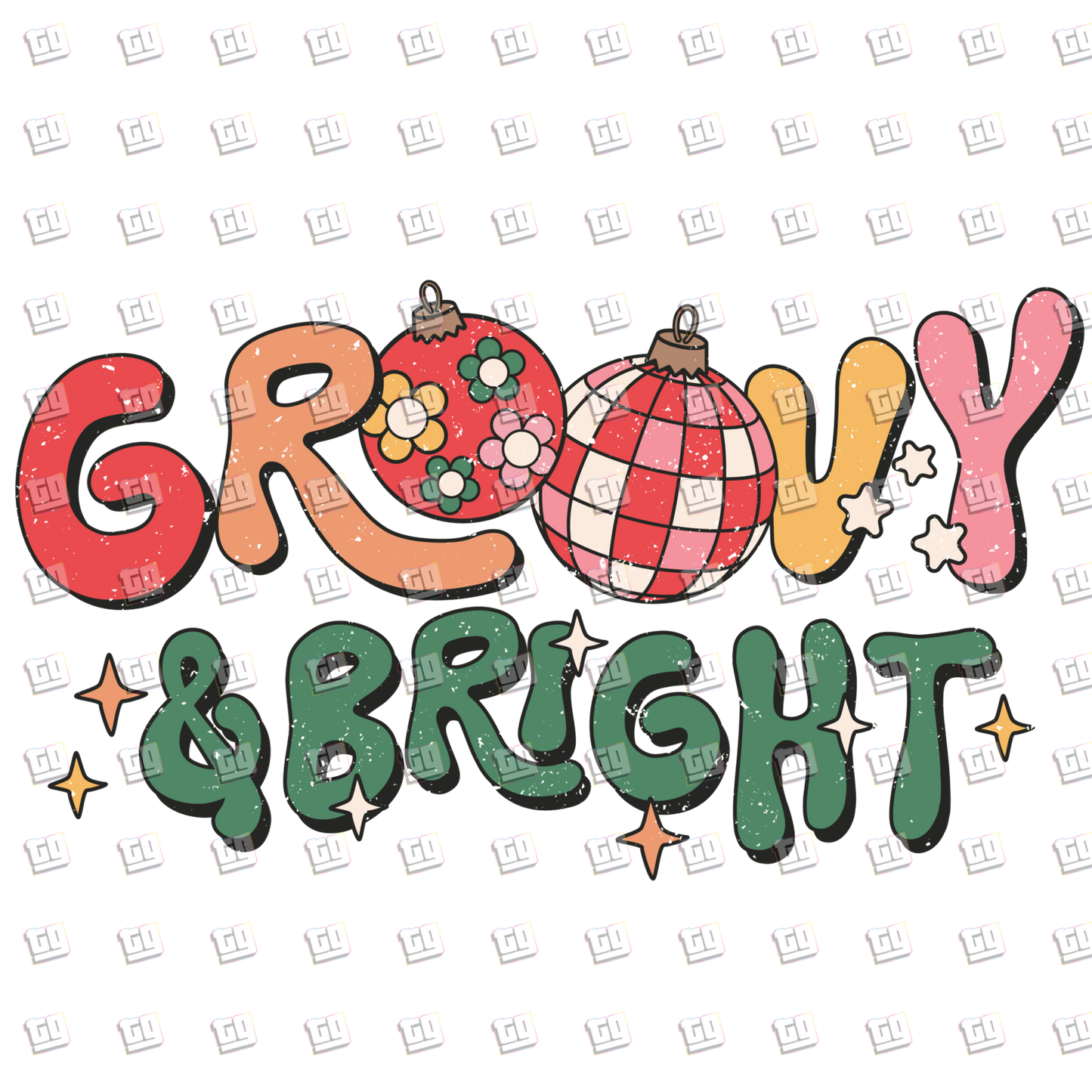 Retro Groove and Bright Christmas (Disco Ball Ornaments) Distressed - Holidays - DTF Transfer