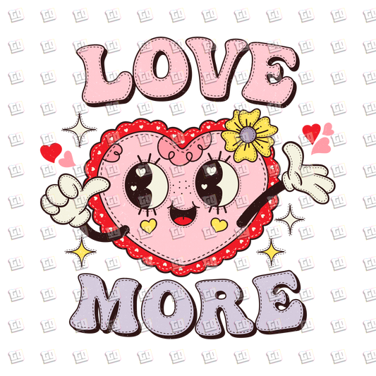 Love More Retro Heart - Valentines - DTF Transfer