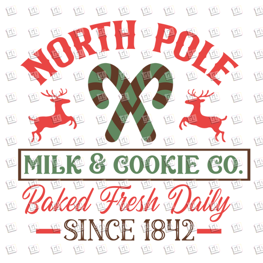 North Pole Milk & Cookie Co. (Candy Cane) - Holidays - DTF Transfer