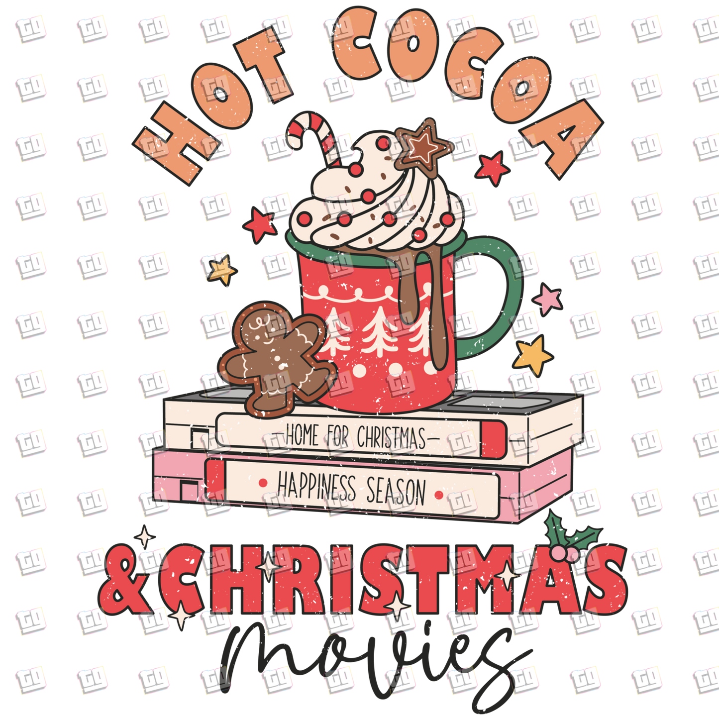 Hot Cocoa & Christmas Movies Distressed - Holidays - DTF Transfer