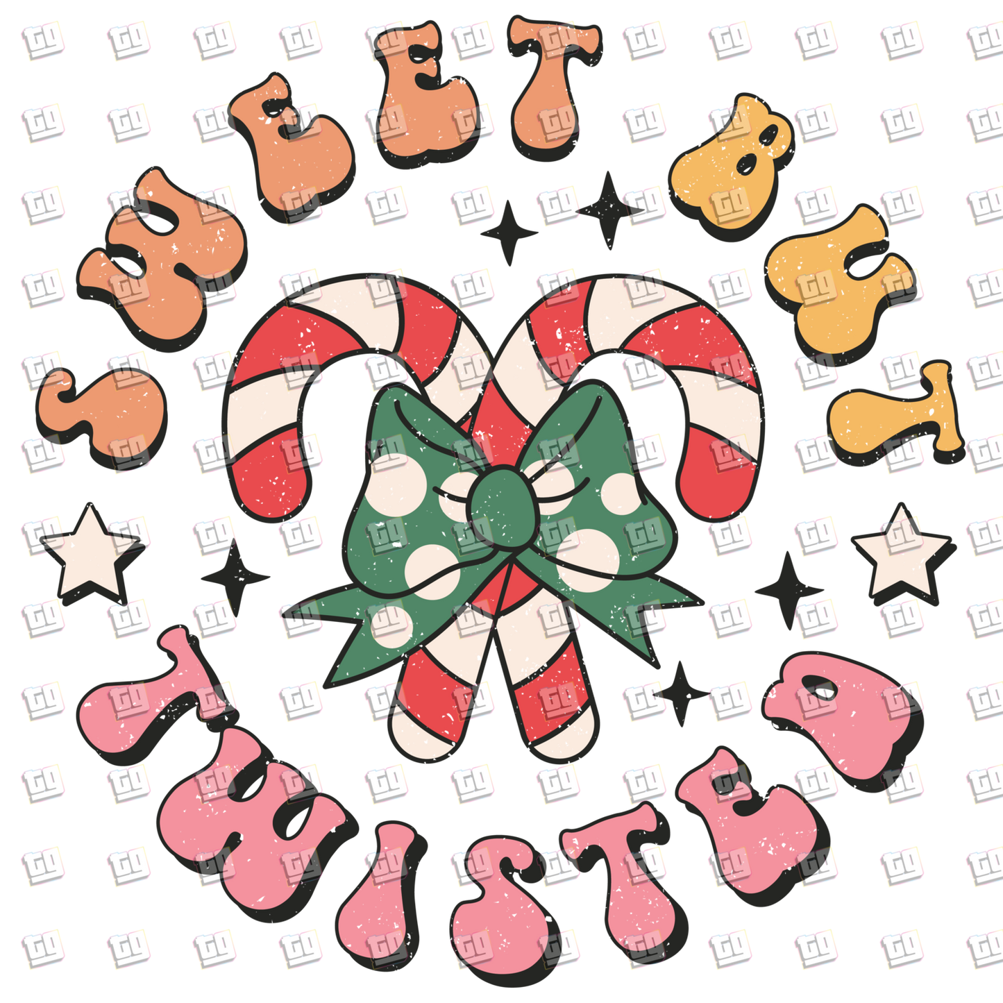 Retro Sweet But Twisted Candy Canes Distressed- Holidays - DTF Transfer