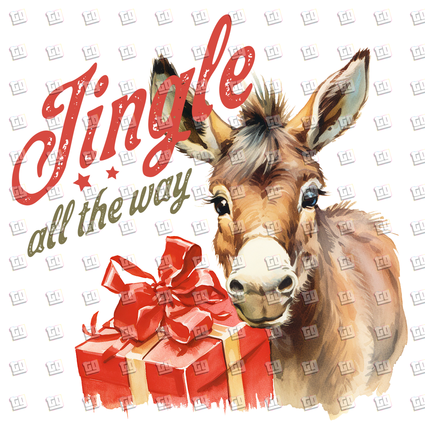 Jingle All The Way (Donkey, Present) - Holidays - DTF Transfer