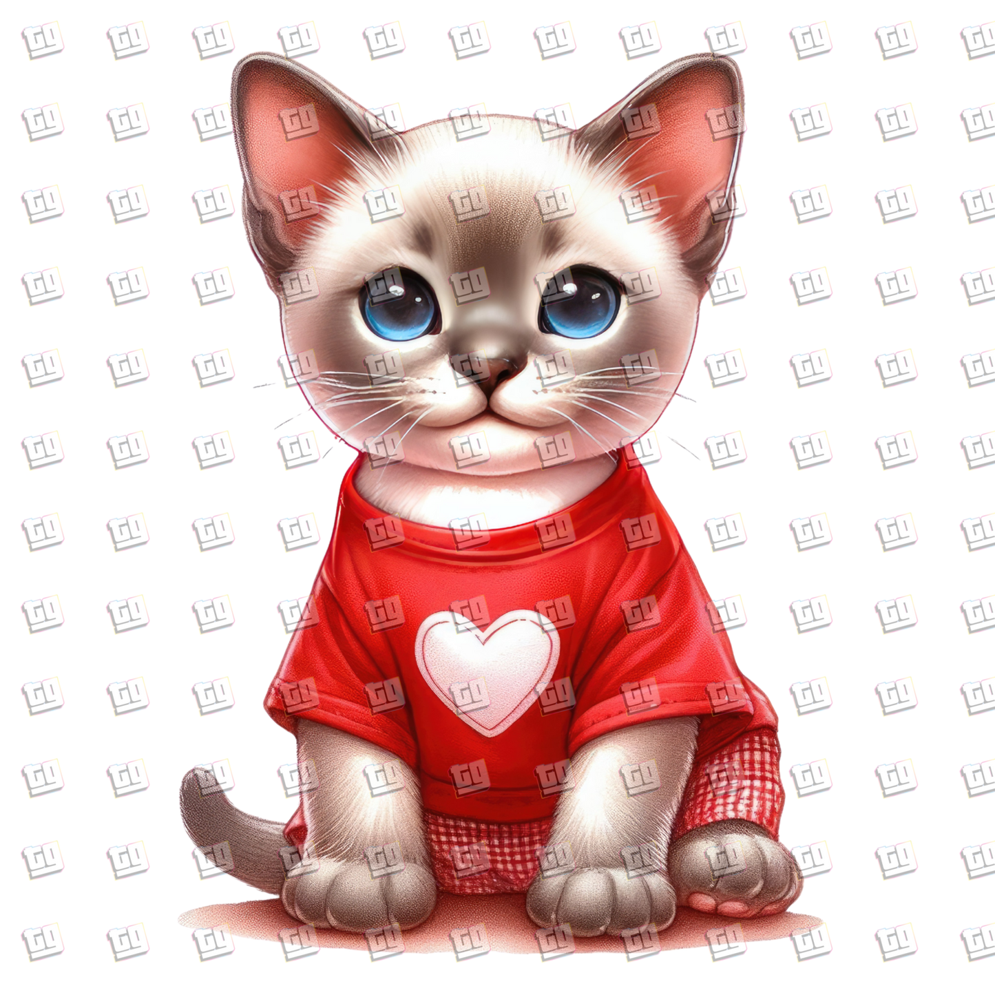 Short Haired Kitten With Red Heart Sweater - Valentines - DTF Transfer