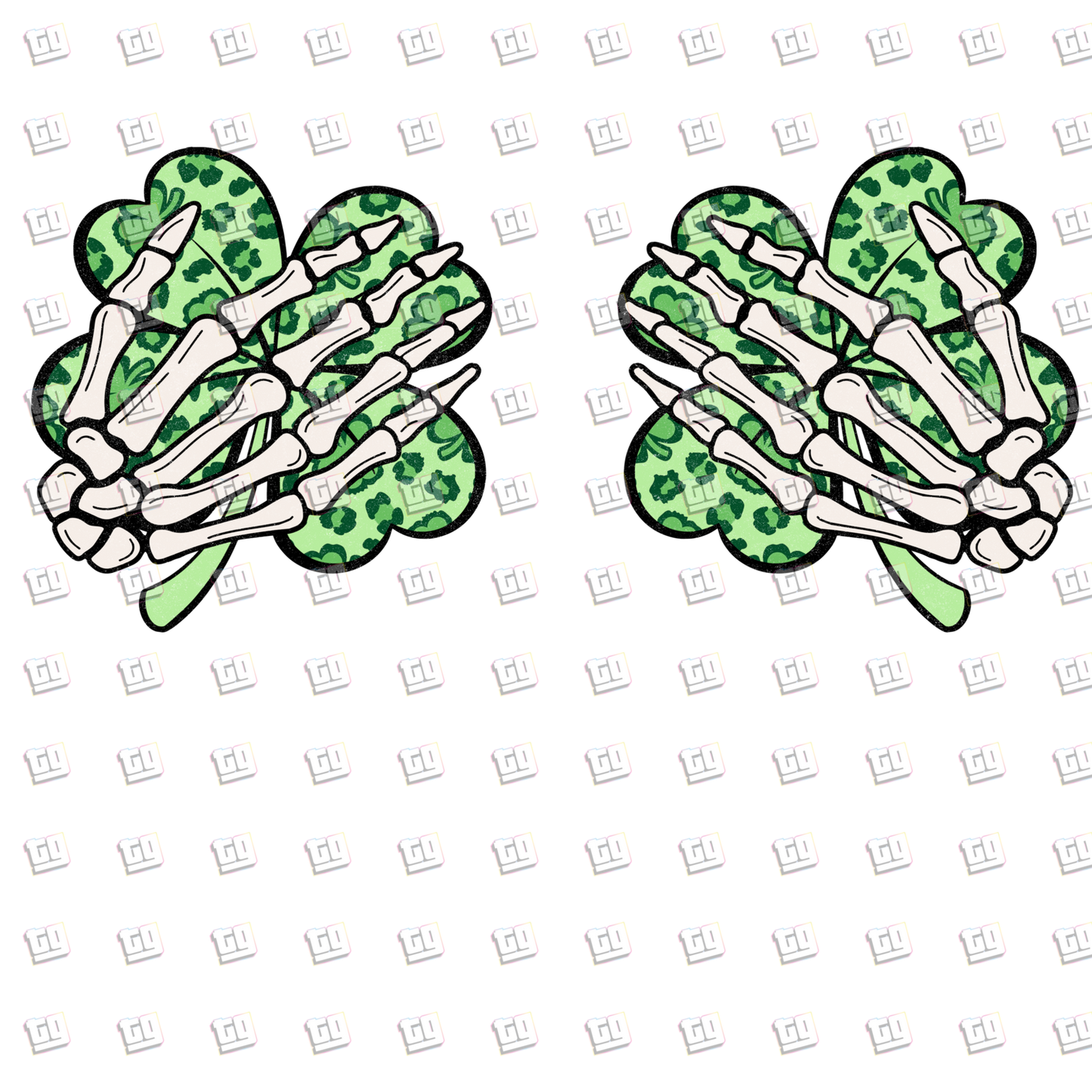 Skeleton Hands Over Clovers - St. Patrick's Day - DTF Transfer
