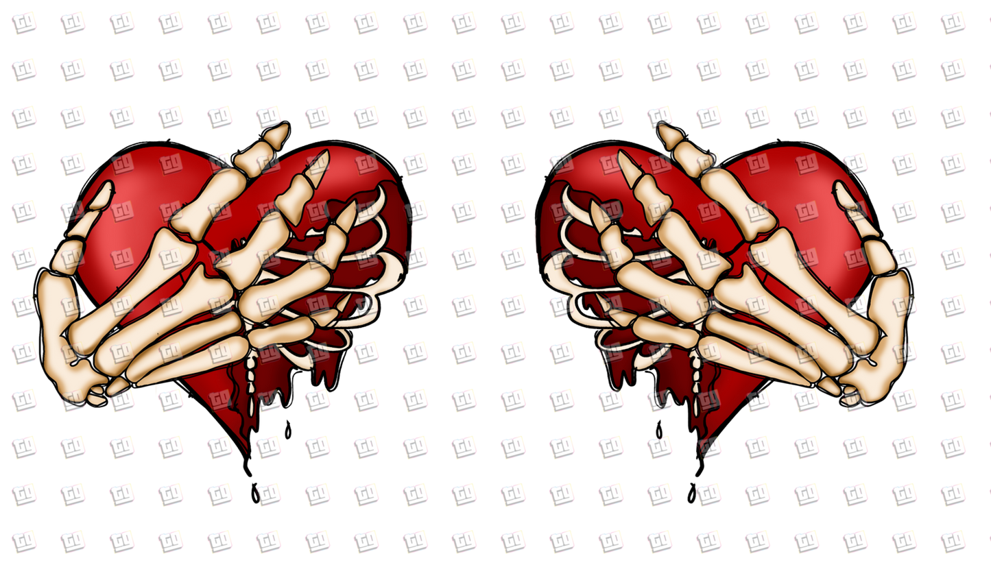 Skeleton Hands Holding Hearts With Rib Cage  - Valentines - DTF Transfer