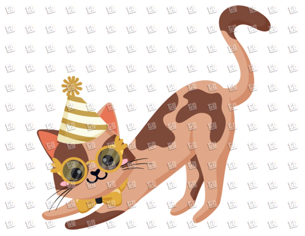 Kitten Stretching In Party Hat, Glasses, and Bow-Tie - New Years - DTF Transfer