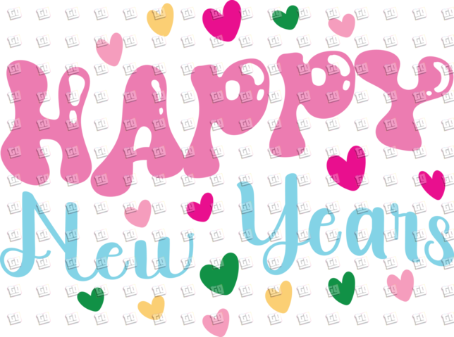 Happy New Years Hearts- New Years - DTF Transfer