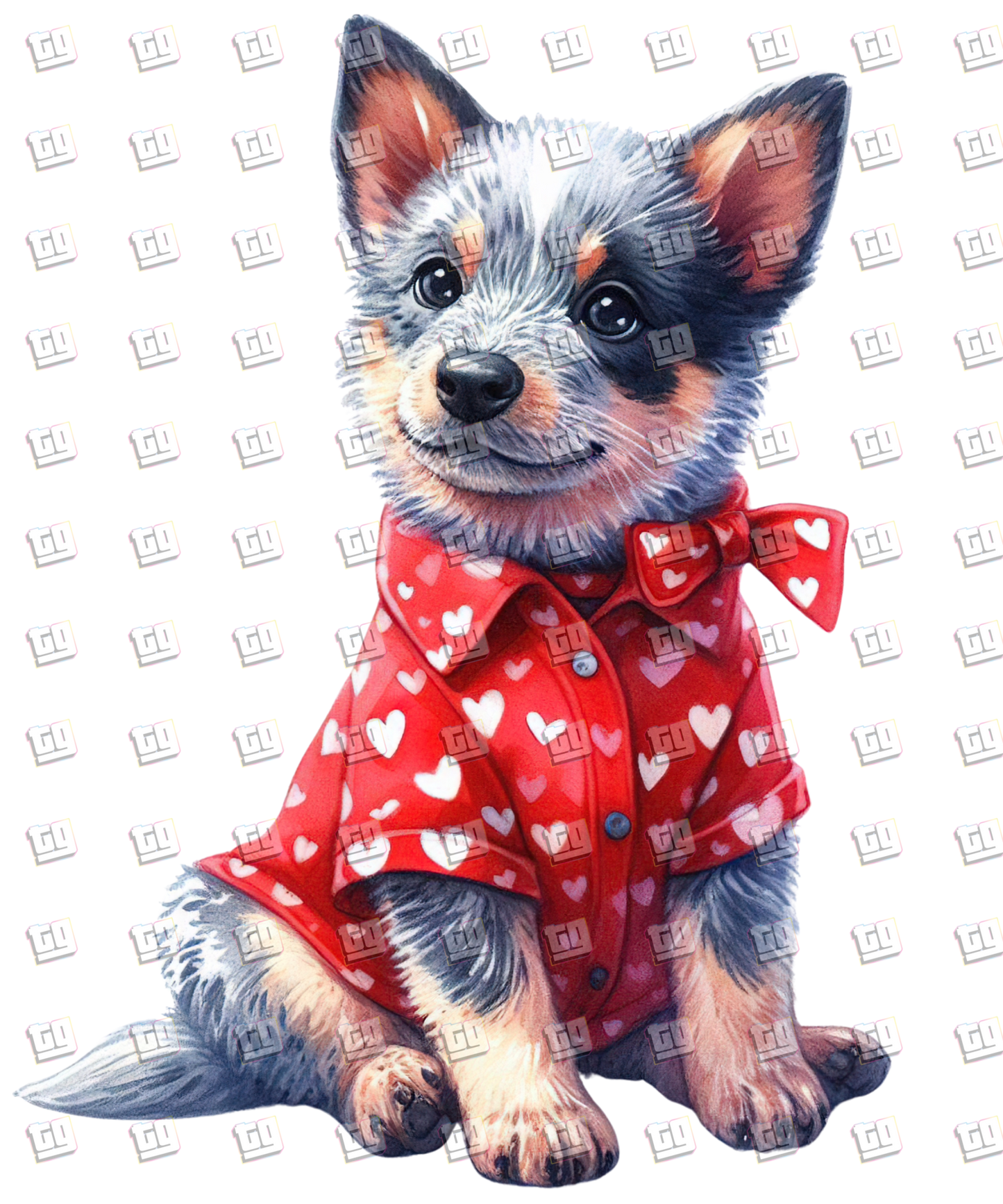 Puppy With Red Sweater (Hearts) V2 - Valentines - DTF Transfer