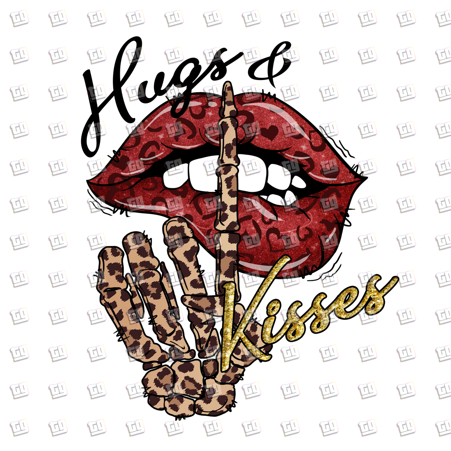 Hugs and Kisses Lips Skeleton Leopard hands - Valentines - DTF Transfer