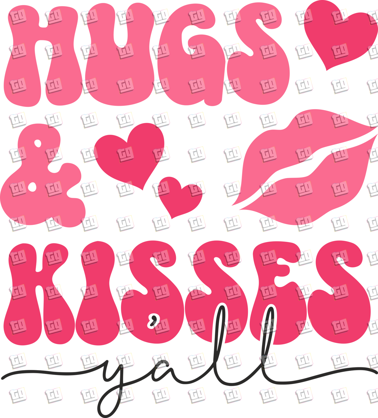 Hugs and Kisses Yall - Valentines - DTF Transfer