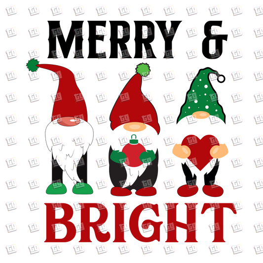 Merry & Bright Christmas Gnomes - Holidays - DTF Transfer