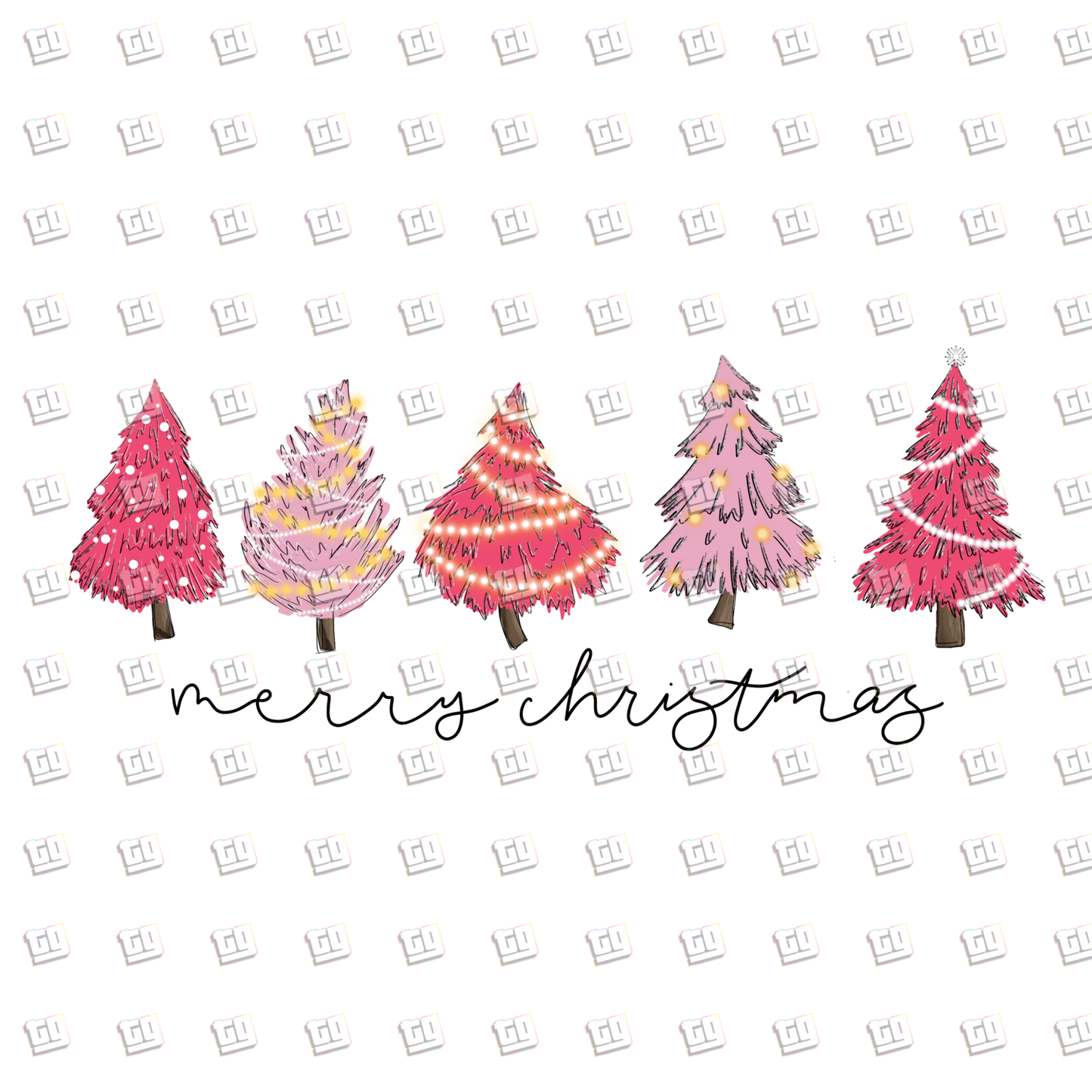 Merry Christmas Pink Trees - Holidays - DTF Transfer