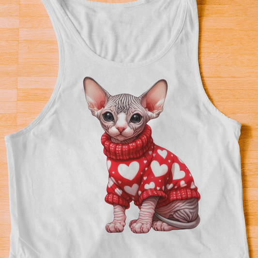 Skin Hairless Cat With Heart Sweater- Valentines - DTF Transfer